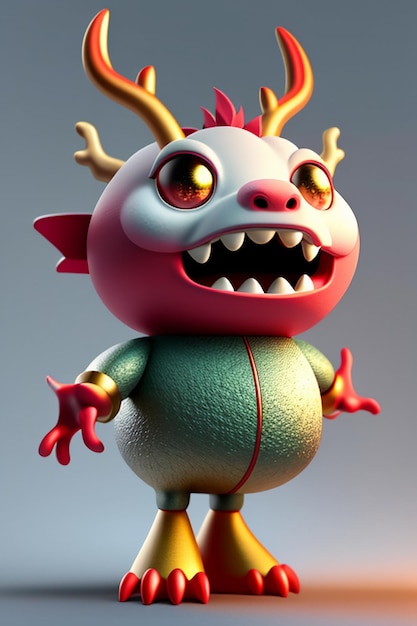 Dessin animé, Dragon chinois, bébé, anthropomorphe, rendu 3D, personnage, modèle, produit