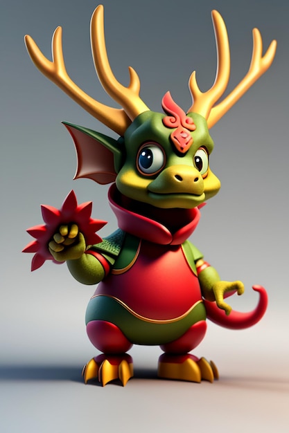 Dessin animé, Dragon chinois, bébé, anthropomorphe, rendu 3D, personnage, modèle, produit