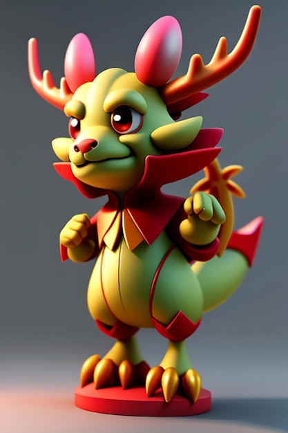 Dessin animé, Dragon chinois, bébé, anthropomorphe, rendu 3D, personnage, modèle, produit