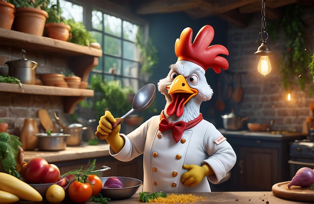 Dessin animé drôle de poulet d'un chef