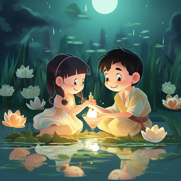 Photo le dessin animé du festival loy krathong