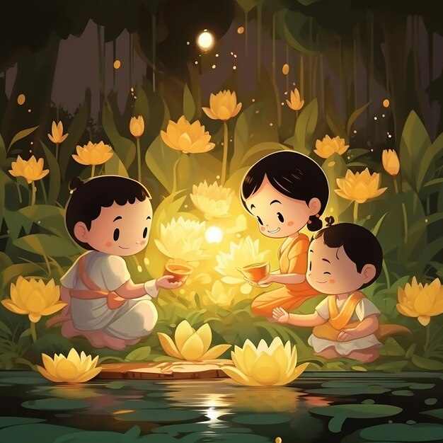 Photo le dessin animé du festival loy krathong