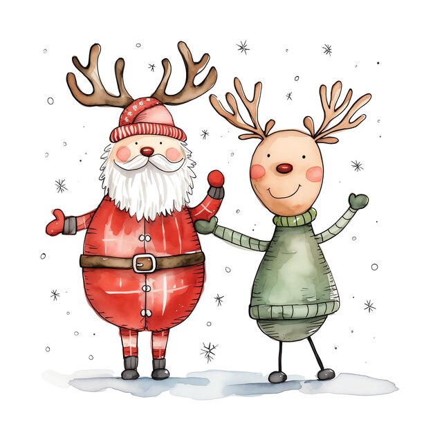 Un dessin animé du père Noël et des rennes Photo Premium