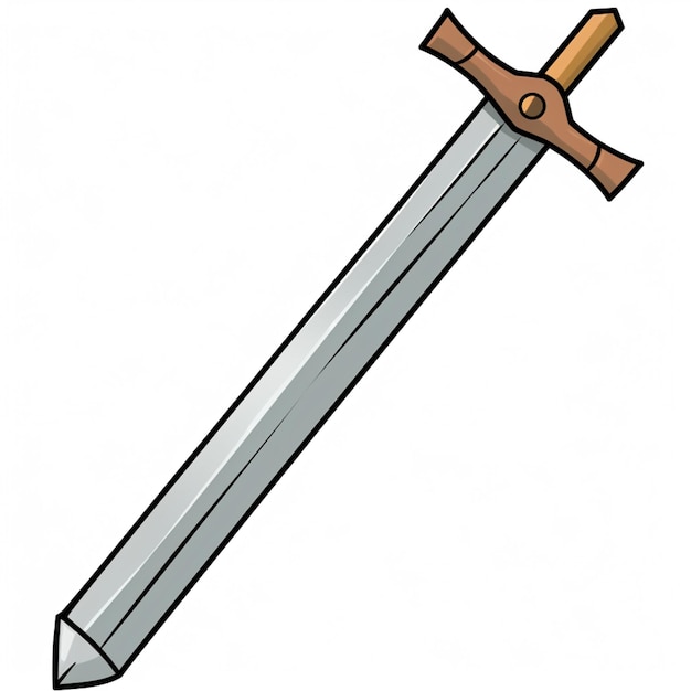 un dessin animé d'une épée avec une poignée en bois