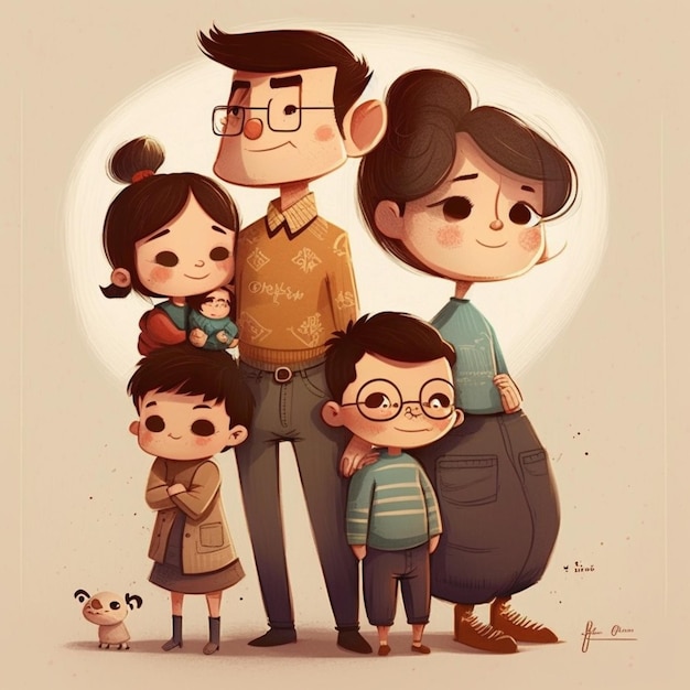 Un dessin animé d'une famille avec le mot famille dessus