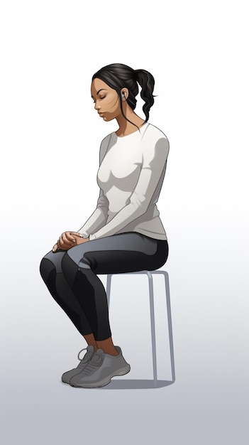 dessin animé d'une femme assise sur une chaise avec ses mains sur ses genoux