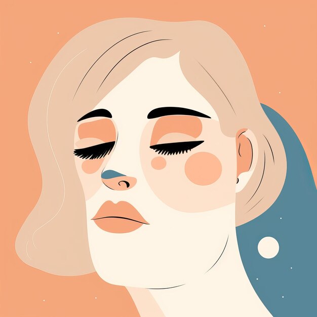 Un dessin animé d'une femme aux cheveux bleus et un fond bleu et orange