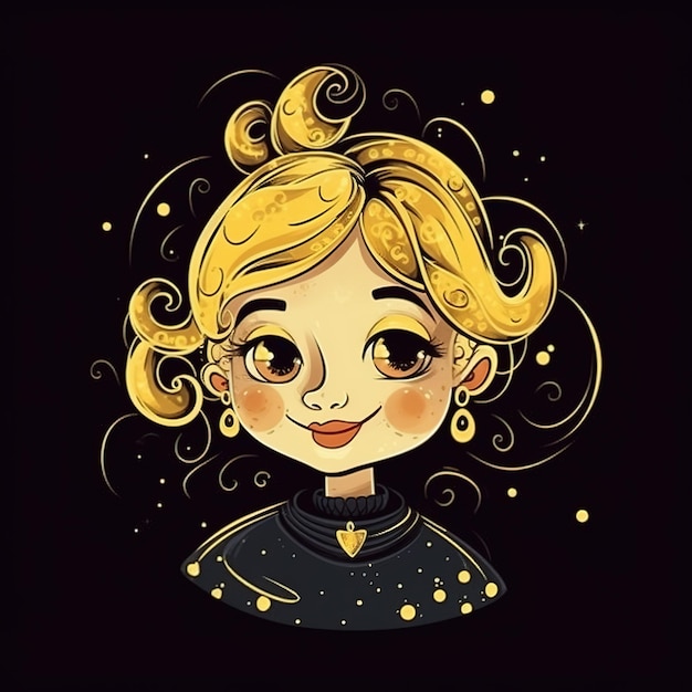 Un dessin animé d'une fille avec des étoiles jaunes sur les cheveux