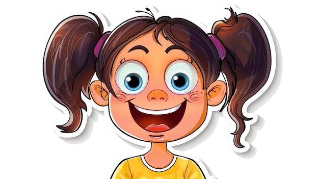 un dessin animé d'une fille avec un grand sourire