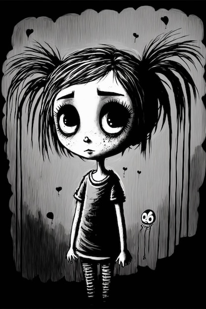 Un dessin animé d'une fille avec un regard effrayant sur son visage ai génératif