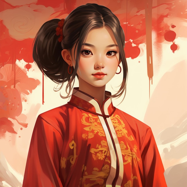 dessin animé d'une fille en vêtements traditionnels chinois