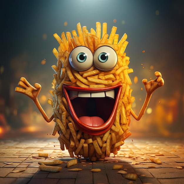 un dessin animé de frites dans le style de beeple