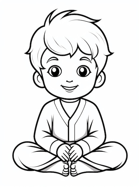 Un dessin animé d'un garçon assis les jambes croisées