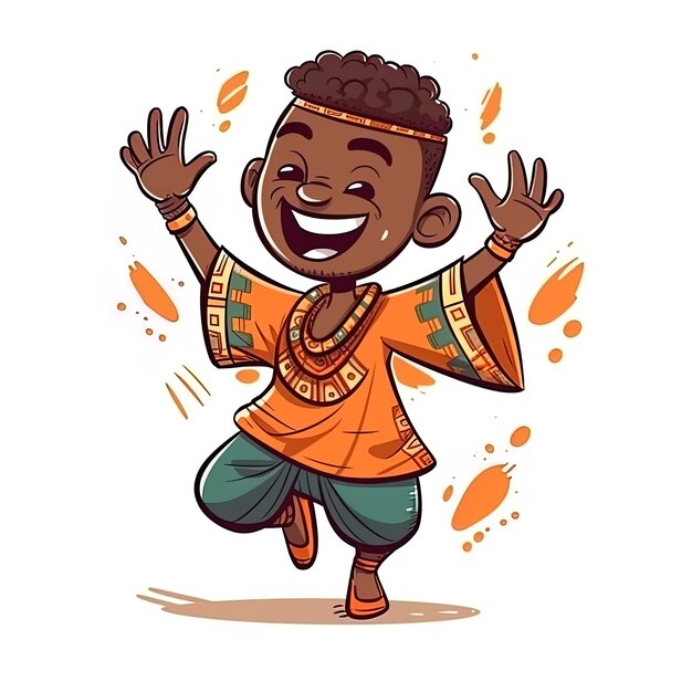 Photo un dessin animé d'un garçon avec une chemise orange et un pantalon bleu