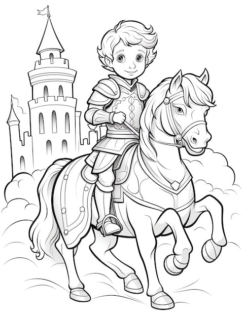Photo un dessin animé d'un garçon à cheval