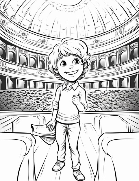 Photo un dessin animé d'un garçon debout dans un théâtre génératif ai