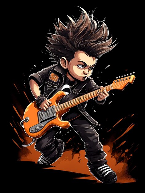 Photo un dessin animé d'un garçon jouant de la guitare