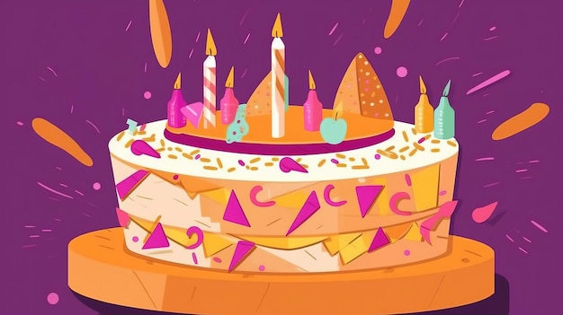 Un dessin animé d'un gâteau avec des bougies dessus