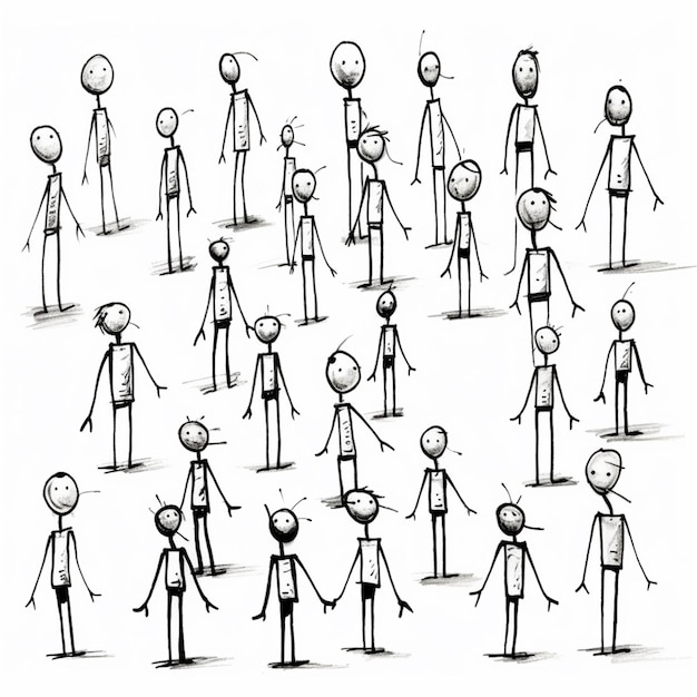 dessin animé d'un groupe de personnes avec différentes poses générative ai