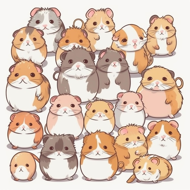 Un dessin animé de hamsters avec un fond blanc.