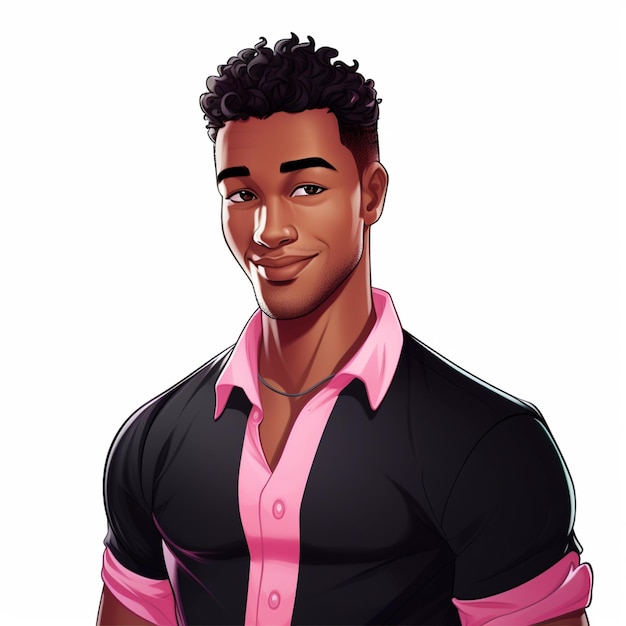 Photo dessin animé d'un homme avec une chemise rose et une chemise noire ai générative