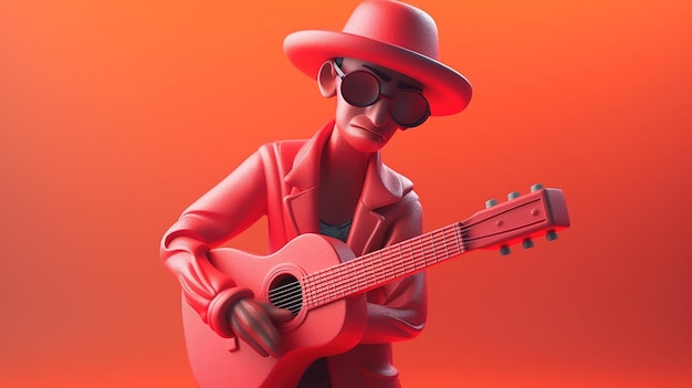 Un dessin animé d'un homme avec des lunettes de soleil et une guitare