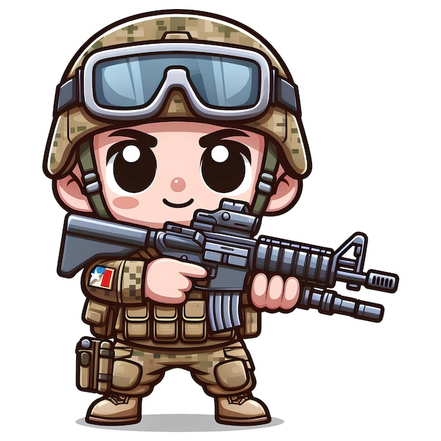 dessin animé d'un homme soldat avec une arme