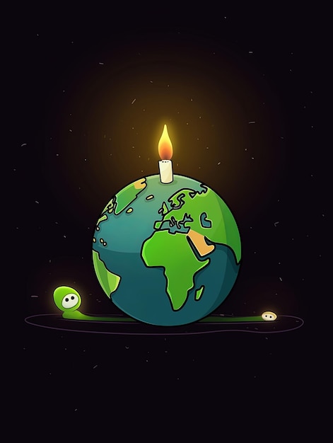 dessin animé Jour de l'heure de la Terre en vert