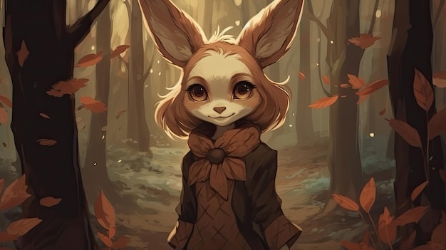 un dessin animé d'un lapin dans une forêt