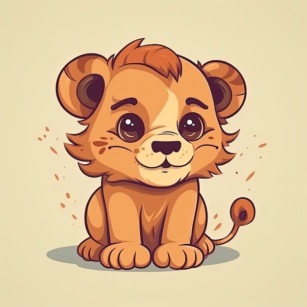 Un dessin animé d'un lion avec un fond jaune.