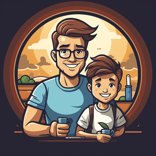 dessin animé de logo père et fils
