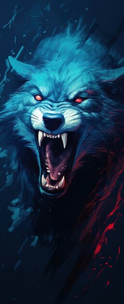 Photo un dessin animé d'un loup à la bouche ouverte