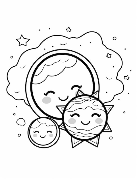 un dessin animé d'une lune souriante et d'une étoile souriante