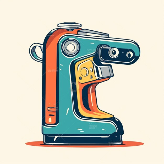 Un dessin animé d'une machine bleue et orange avec la lettre e dessus.