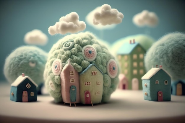 Un dessin animé d'une maison avec un cerveau dessus