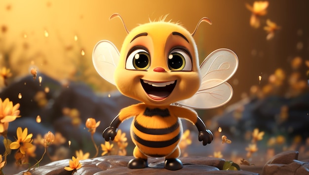 Dessin animé mignon d'un bébé abeille pour des illustrations pour enfants généré par l'IA