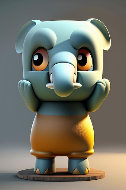 Dessin animé mignon bébé éléphant anthropomorphe rendu 3D, modèle de personnage, figurine à main, produit Kawaii