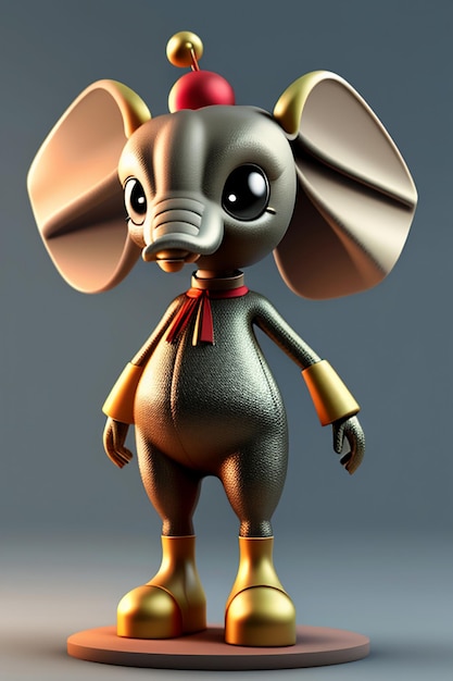 Dessin animé mignon bébé éléphant anthropomorphe rendu 3D, modèle de personnage, figurine à main, produit Kawaii