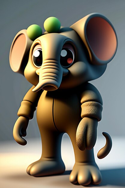 Dessin animé mignon bébé éléphant anthropomorphe rendu 3D, modèle de personnage, figurine à main, produit Kawaii