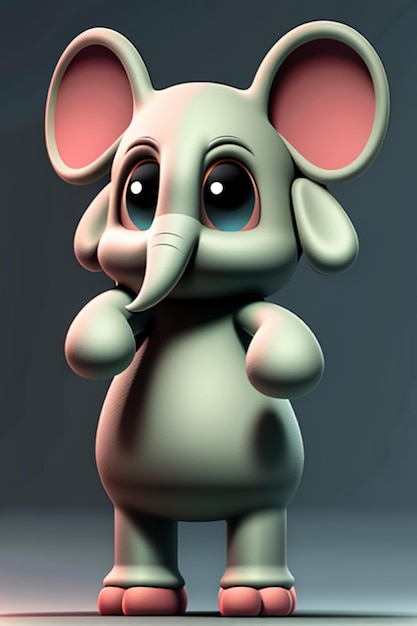 Dessin animé mignon bébé éléphant anthropomorphe rendu 3D, modèle de personnage, figurine à main, produit Kawaii