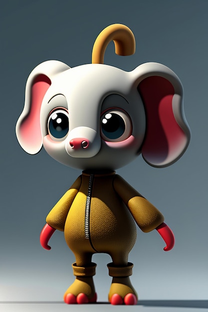 Dessin animé mignon bébé éléphant anthropomorphe rendu 3D, modèle de personnage, figurine à main, produit Kawaii