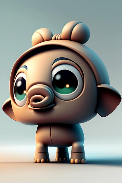 Dessin animé mignon bébé éléphant anthropomorphe rendu 3D, modèle de personnage, figurine à main, produit Kawaii