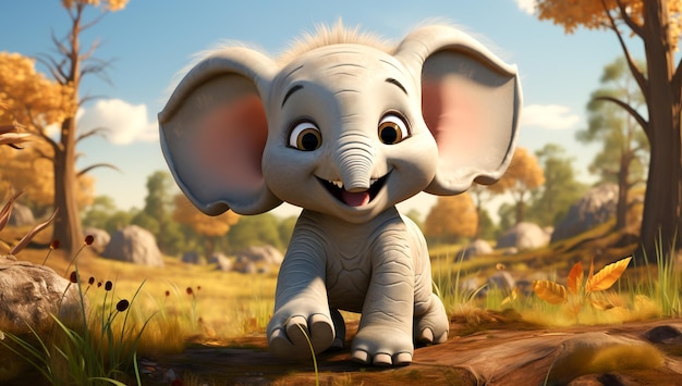 Dessin animé mignon d'un bébé éléphant pour des illustrations pour enfants AI Generator