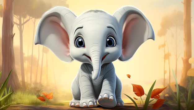 Dessin animé mignon d'un bébé éléphant pour des illustrations pour enfants AI Generator