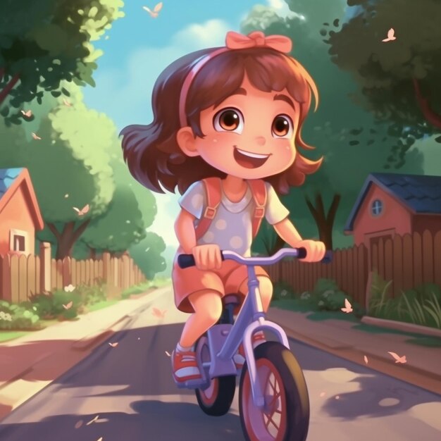 Dessin animé mignon bébé poupée fille avec illustration de scooter