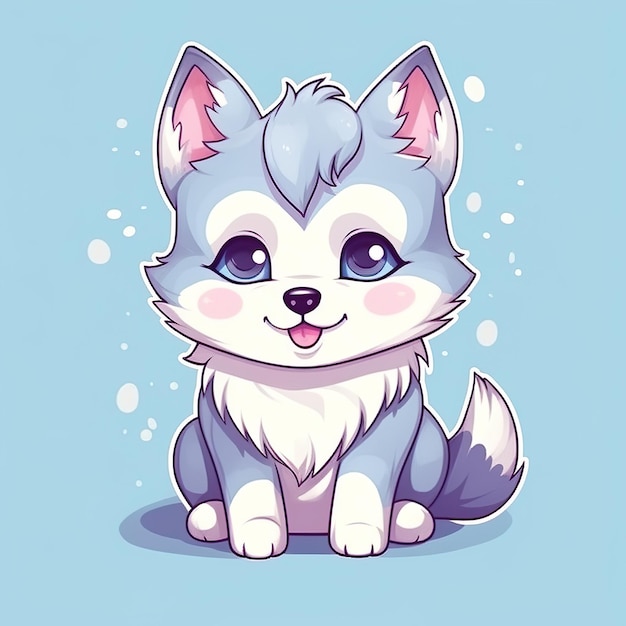 Un dessin animé mignon d'un chien husky aux yeux bleus et à la langue rose qui sort de l'IA généré