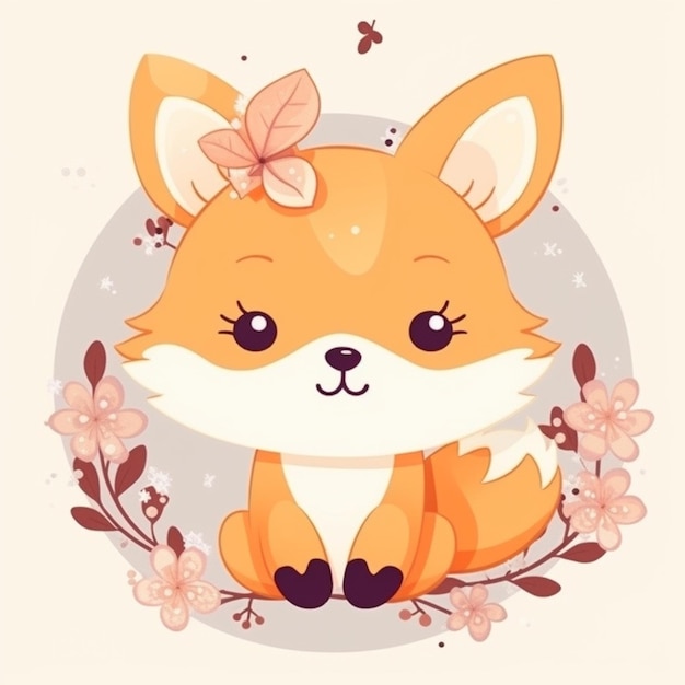 Dessin animé mignon de renard sur fond rose