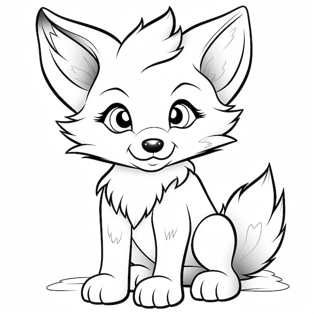 Dessin animé mignon de renard avec une longue queue Coloriage animal pour les enfants