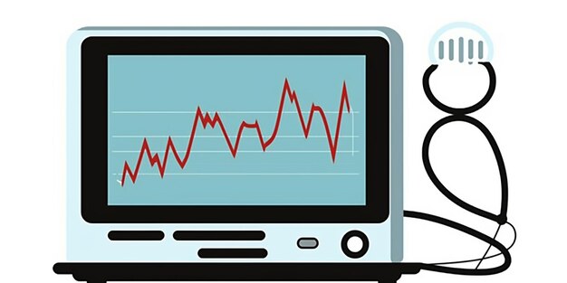 un dessin animé d'un moniteur d'ordinateur avec un graphique linéaire