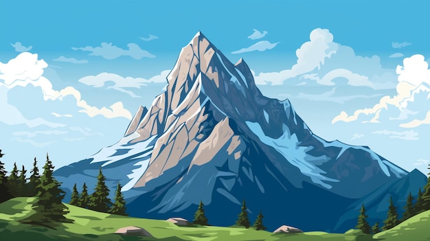 dessin animé Une montagne avec un ciel bleu et les mots